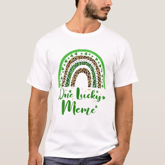 Eén Lucky Meme Irish Rainbow Leopard Patricks Day T-shirt (Voorkant)
