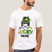 Eén Lucky Meme Messy Bun Leopard St Patrick's Day T-shirt (Voorkant)