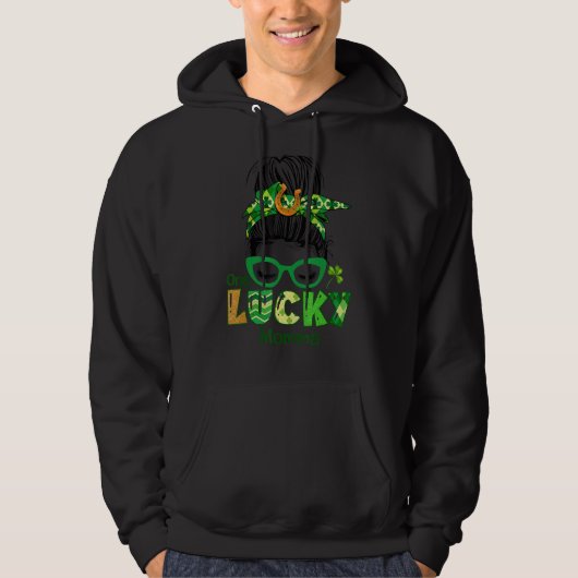 Een Lucky Momma Messy Bun Leopard St Patrick's Day Hoodie (Voorkant)