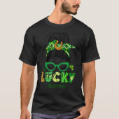 Een Lucky Momma Messy Bun Leopard St Patrick's Day T-shirt (Voorkant)