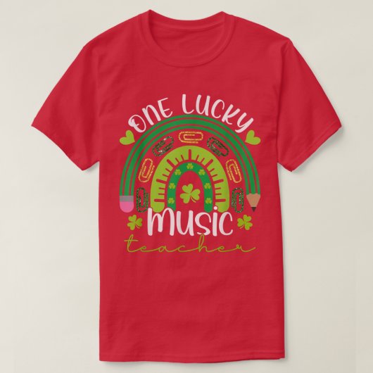 Eén Lucky Music Teacher Rainbow St Patrick Day Man T-shirt (Design voorkant)