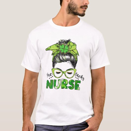 Een Lucky Neurse Messy Bun Happy St Patrick's Day T-shirt (Voorkant)