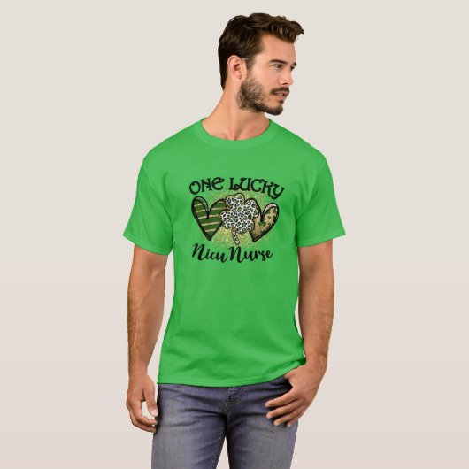 Eén Lucky NICU zurse St Patricks Day Leopard Shamr T-shirt (Voorkant volledig)