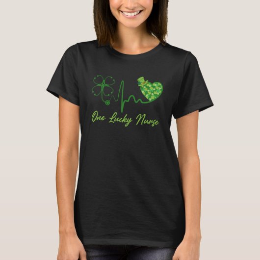 Eén Lucky Nurse Scrub RN ICU, St Patricks Day Nu T-shirt (Voorkant)