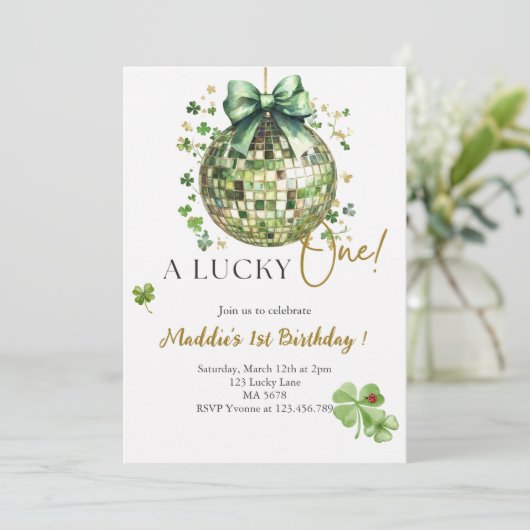 Een Lucky One Schattigee Discoball 1e verjaardagsu Kaart (Staand voorkant)