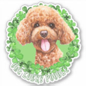 Eén Lucky Poodle Funny St. Patrick Dog Sticker (Voorkant)