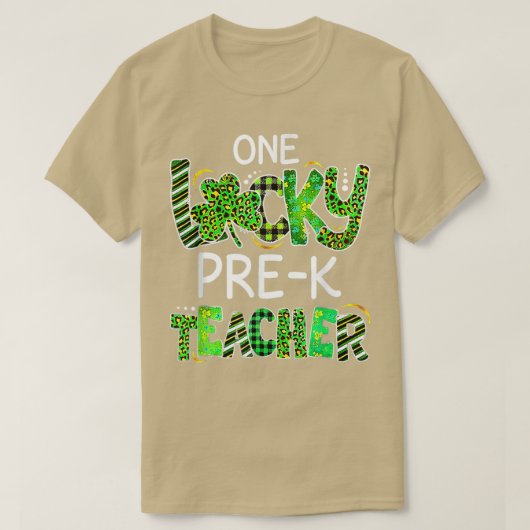 Eén Lucky Pre K leraar Shamrock Leopard Play Pat T-shirt (Design voorkant)