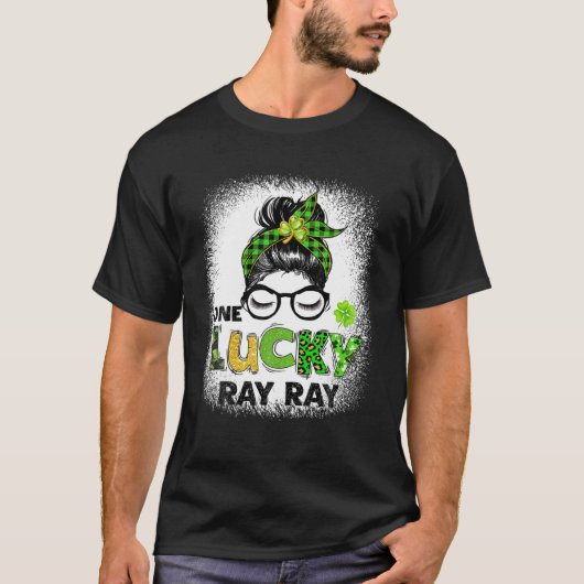 Een Lucky Ray Messy Bun Leopard St Patrick's D T-shirt (Voorkant)