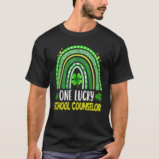 Een Lucky School Counselor Rainbow Shamrock St Pat T-shirt (Voorkant)