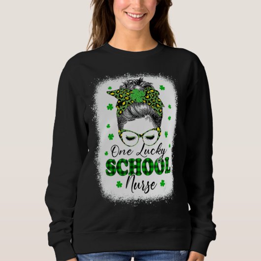 Eén Lucky School Zurse Leopard Shamrock St Patrick Trui (Voorkant)