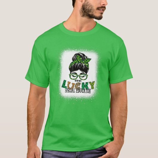 Eén Lucky Special Educator Bleaching St Patricks D T-shirt (Voorkant)