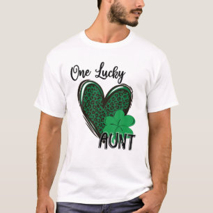 Eén Lucky tante Leopard Heart St Patrick Dag T-shirt