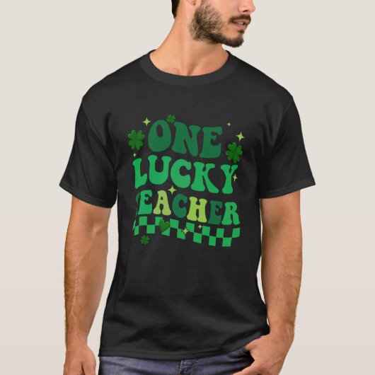 Een Lucky Teacher Groovy Retro St Patrick's Day Bo T-shirt (Voorkant)