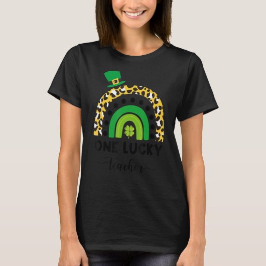 Eén Lucky Teacher Leopard Print Rainbow St Patrick T-shirt (Voorkant)