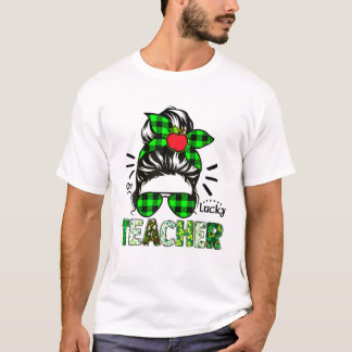 Een Lucky Teacher Messy Women St Patrick Day T-shirt