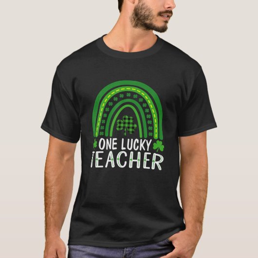 Eén Lucky Teacher Rainbow Shamrock St Patricks Day T-shirt (Voorkant)