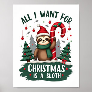 Een luiaard met Kerstmis. Schattige, Kerst-luiaard Poster