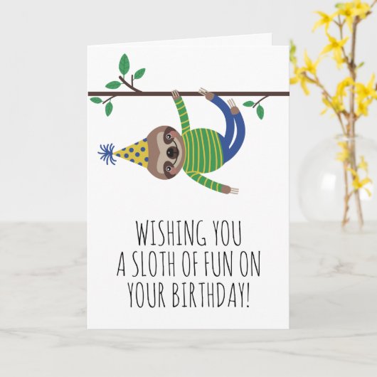 Een luiaard van leuke groene luiaard verjaardag kaart (Gele Bloem)