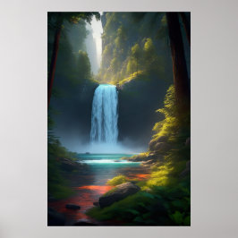Een luide waterval in het rustige bos poster
