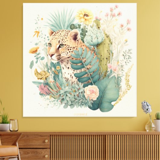 Een luipaard achter de struik canvas afdruk (Insitu (Woonkamer))