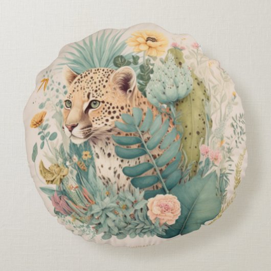 Een luipaard achter de struik rond kussen (Achterkant)