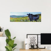 'Een lunch onderbroken' koe landschapsschilderij Poster (Thuiskantoor)