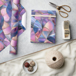 Een luxueus paarse tinten glas-in-lood patroon cadeaupapier