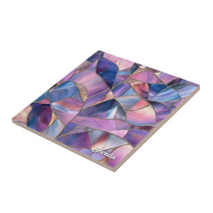 Een luxueus paarse tonen glas-in-lood patroon tegeltje
