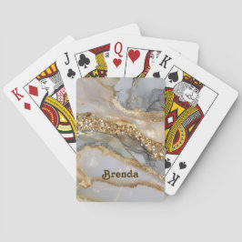 Een luxueuze gouden en witte marmeren achtergrond pokerkaarten