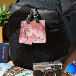 Een luxueuze roze marmeren achtergrond bagagelabel