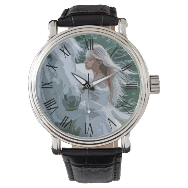 Een maagd en een wit paard | MANNEN Horloge (Voorkant)
