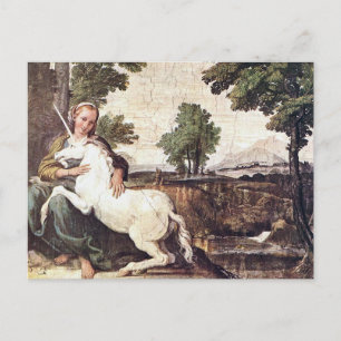 Een Maagd met een Unicorn van Domenico Zampieri Briefkaart