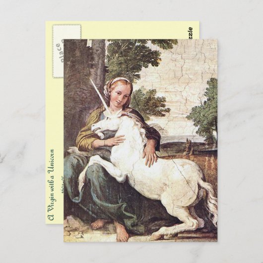 Een Maagd met een Unicorn van Domenico Zampieri Briefkaart (Voorkant / Achterkant)