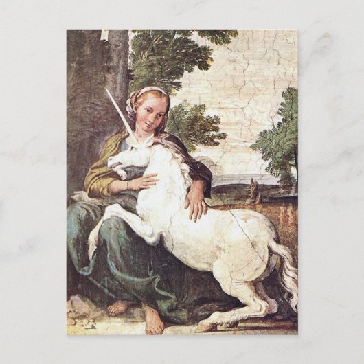 Een Maagd met een Unicorn van Domenico Zampieri Briefkaart (Voorkant)