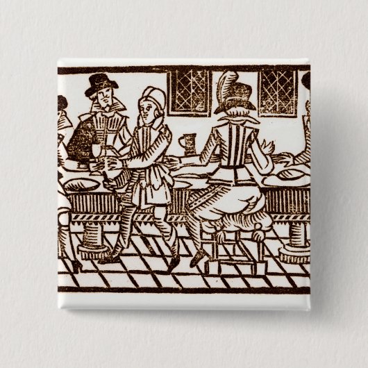 Een maaltijd bij Inn Vierkante Button 5,1 Cm (Voorkant)