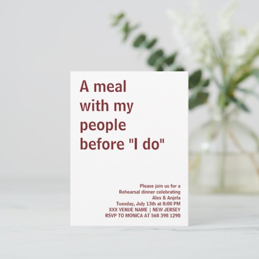 Een maaltijd met mijn mensen voor "I do" leuk rust Briefkaart (Staand voorkant)