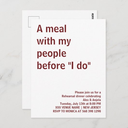 Een maaltijd met mijn mensen voor "ik doe" rustiek briefkaart (Voorkant / Achterkant)