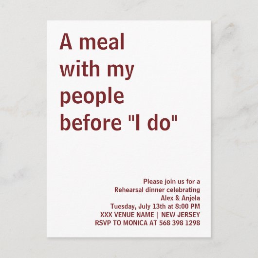 Een maaltijd met mijn mensen voor "ik doe" rustiek briefkaart (Voorkant)