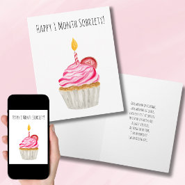 Eén Maand Gelukkig Nuchter Jubileum Cupcake Kaart