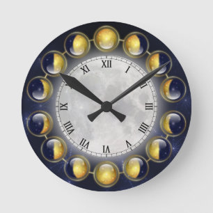 Een maand in het leven van de moonklok ronde klok