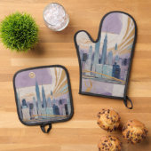Een Maanstadslandschap Ovenwant & Pannenlap Set (Top down)