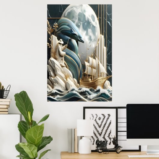 Een maanverlicht zeevaart avontuur poster (Thuiskantoor)