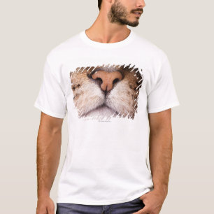 Een macroafbeelding van de neus en mond van een ka t-shirt