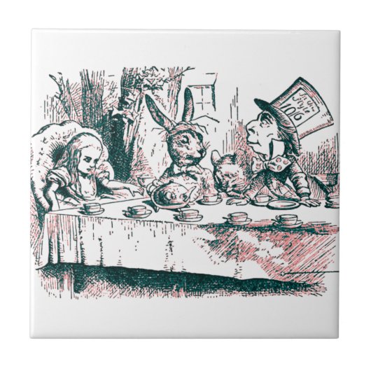 Een Mad Tea Party Tenniel Pink Tint Tegeltje (Voorkant)