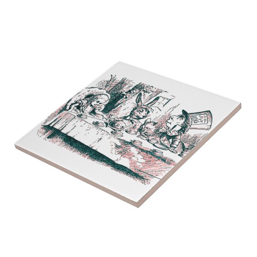 Een Mad Tea Party Tenniel Pink Tint Tegeltje (Zijkant)