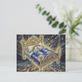Een Magisch Bed Boven Stad Fantasie Slaap Koppel Briefkaart (Staand voorkant)