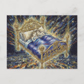 Een Magisch Bed Boven Stad Fantasie Slaap Koppel Briefkaart (Voorkant)