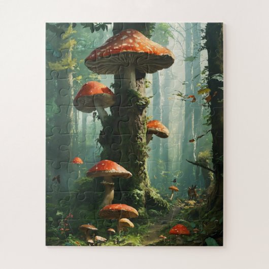een magisch bos, paddenstoelen, een mystiek bos, n legpuzzel (Verticaal)