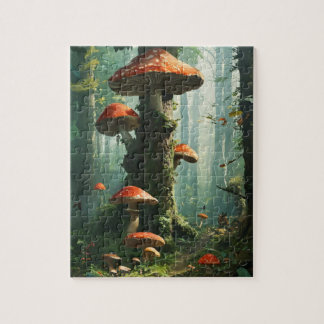 een magisch bos, paddenstoelen, een mystiek bos, n legpuzzel