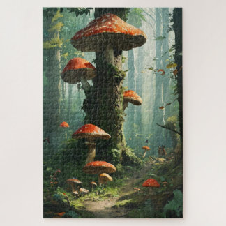 een magisch bos, paddenstoelen, een mystiek bos, n legpuzzel